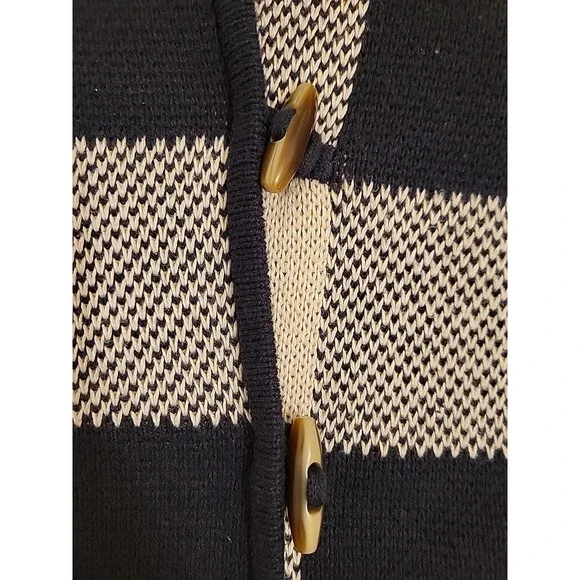 Cabi Sweater Coat Toggle Jacket Yellow Blue Ivory Plaid Check Hooded Size Medium - Picture 2 of 10